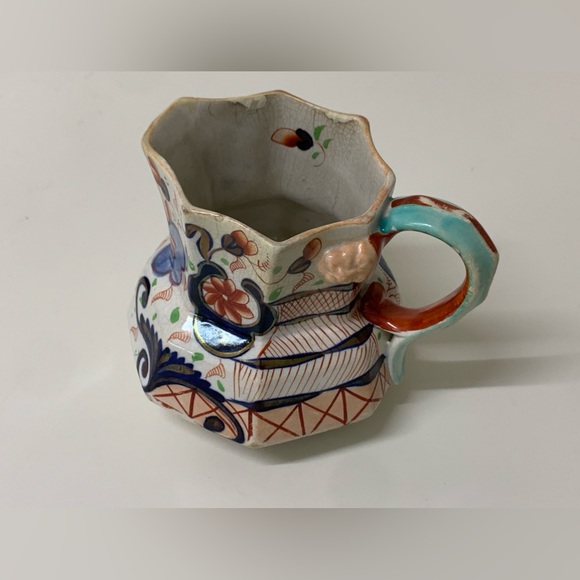 19th Century Antique Gaudy Welsh Eryri Pattern Human Faced Snake Handle Pitcher - Picture 3 of 16